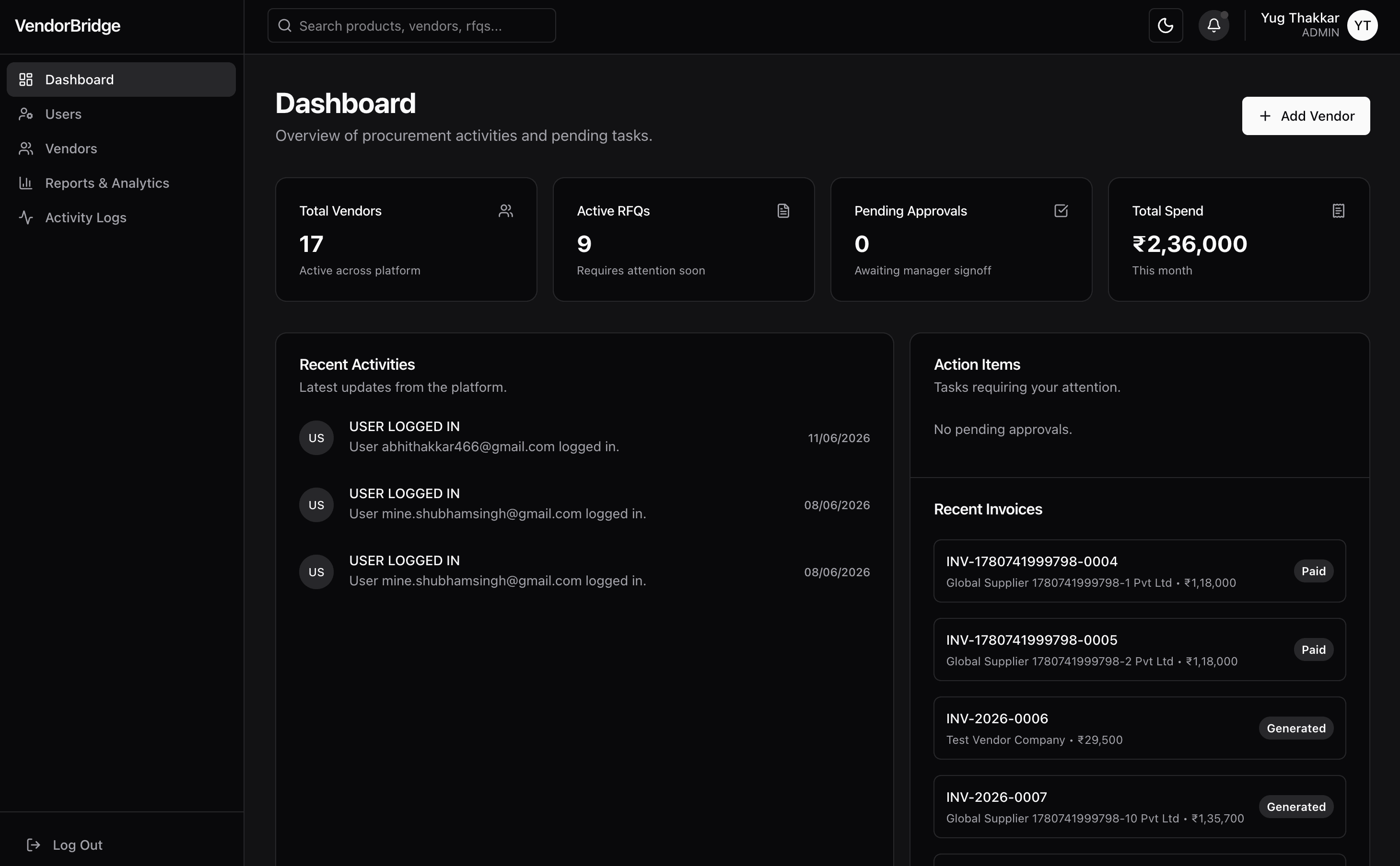 VendorBridge screenshot